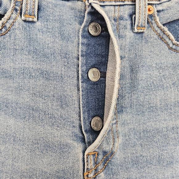 Levi's Wedgie Straight Blue Jeans Distressed Raw Hem Button Fly Women's Sz 27 - Picture 5 of 16